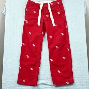 Abercrombie & Fitch Men's 33x29 Flannel Pant Moose Embroidered Red Tie Waist VTG